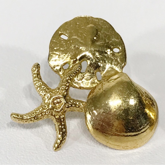 14K Gold Filled Sand Dollar Starfish Clam Shell Cluster Post Stud Earring Signed - Picture 6 of 15
